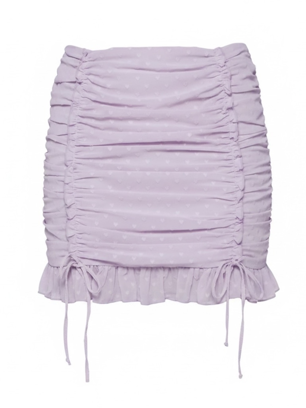 Sugar Thrillz Lilac Purple Ruched Mini Skirt with Ruffle Hem